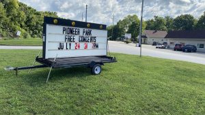 A moveable letter sign sits in an island at the intersection of Indianapolis Road and Samuel Moore Parkway in Mooresville in July. Earlier this year, campaign signs in this island, and other town rights-of-way, became a hot topic in the weeks leading up to the June primary.